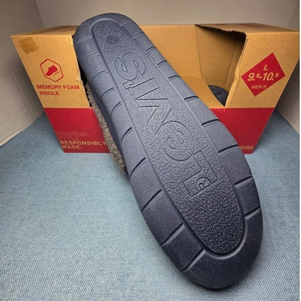 Levi's Mens Navy Grey Corduroy Memory Foam Moccasin Slippers Size L 9.5-10.5